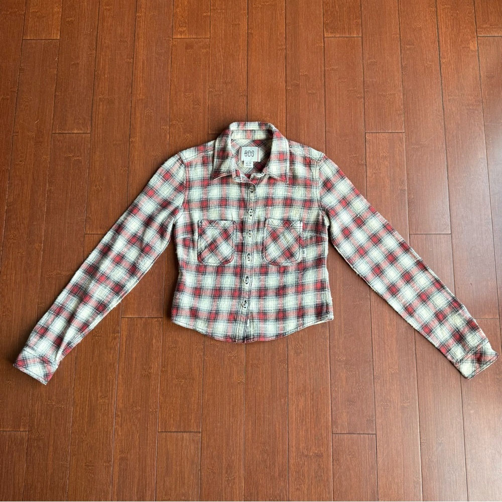 BDG‎ Red and White Plaid Dakota Long Sleeve Cropped Flannel